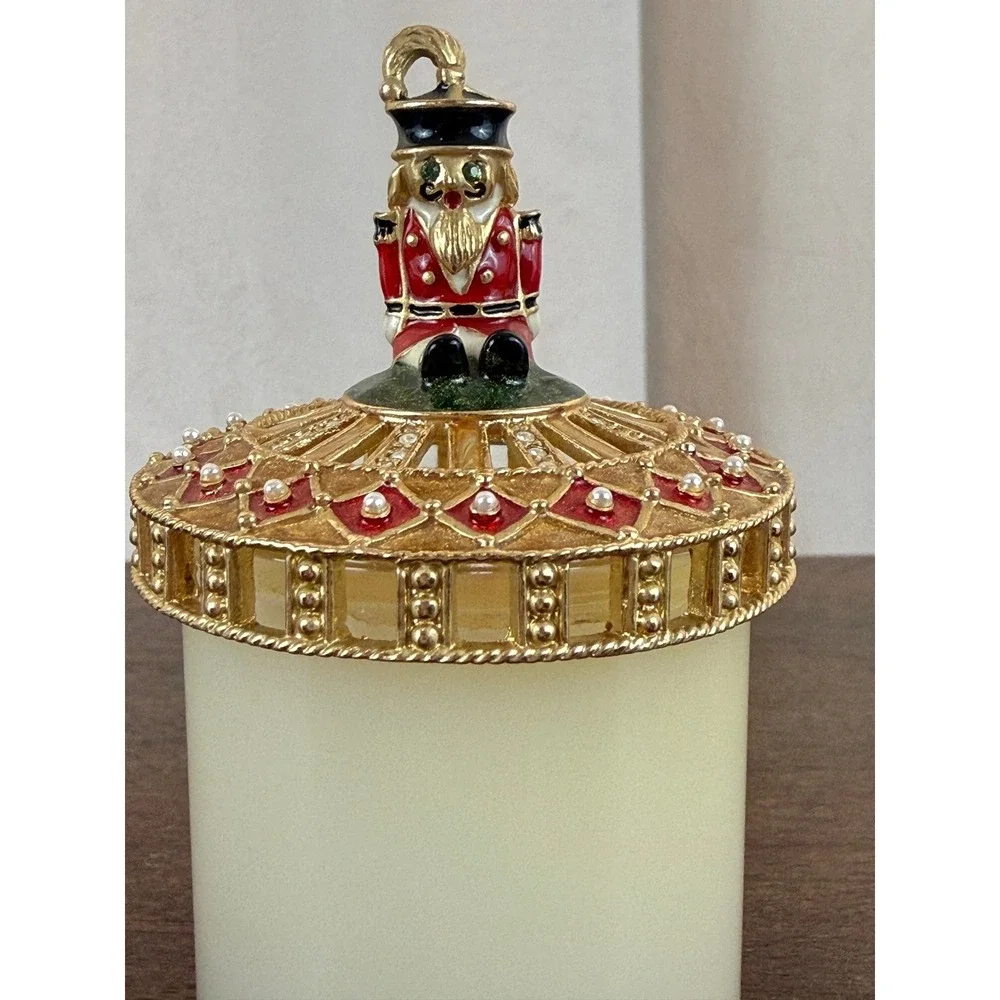 VTG‎ St. John Votive Candle with Gold Metal Nutcracker Figurine 2